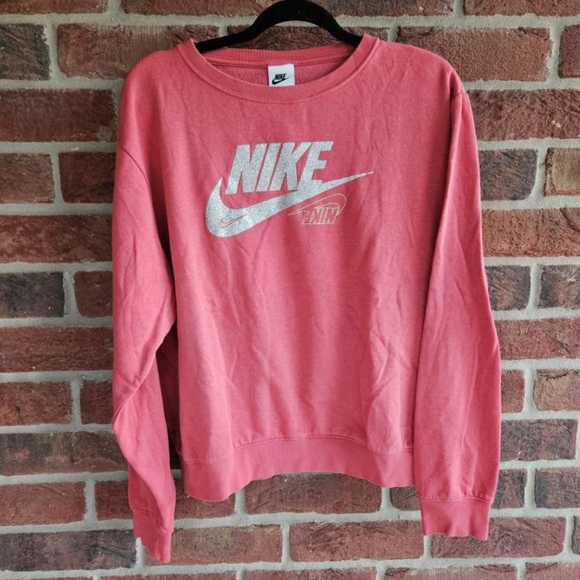 Nike Women's Size Medium Pink Glitter Logo Crewneck Sweater - Picture 1 of 6